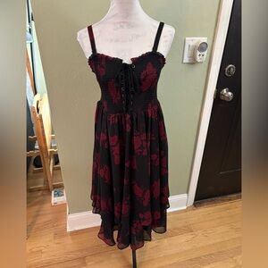 Torrid Black and Red Floral Midi Dress